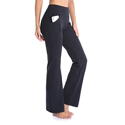 Gimdumasa Pantalón de Yoga Mujer Pierna Ancha Salón Bootcut Leggings Alta Cintura Pantalones De Entrenamiento con Bolsillos para Pilates Fitness Yoga GI604 (Negro, M)