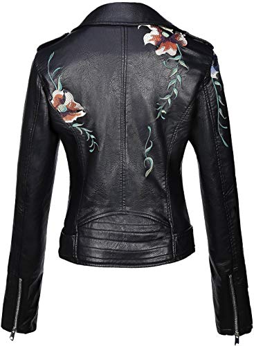 Giolshon Chaqueta Corta de Piel sintética para Mujer, Abrigo Floral Informal de Moto X-Grande