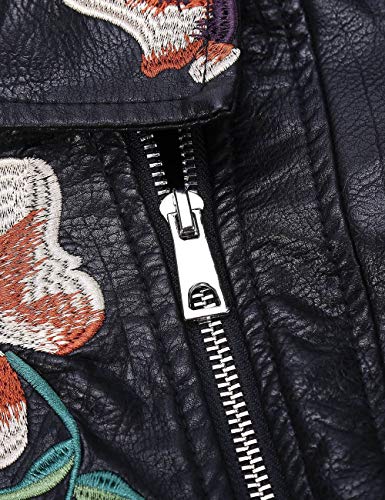 Giolshon Chaqueta Corta de Piel sintética para Mujer, Abrigo Floral Informal de Moto X-Grande
