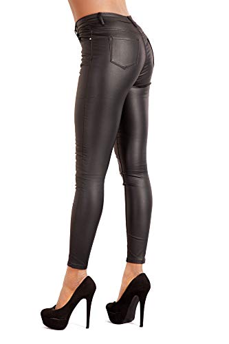 Glook Las Mujeres de Cuero PU Leg Leggings Treggins de Cintura Alta Flaco elástico lápiz Jeggings Leggings Pantalones (42, Negro)