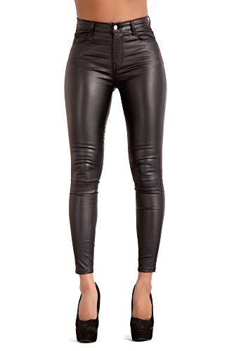 Glook Las Mujeres de Cuero PU Leg Leggings Treggins de Cintura Alta Flaco elástico lápiz Jeggings Leggings Pantalones (42, Negro)