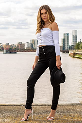 Glook - Pantalones vaqueros negros de cintura alta, ajustados, ajustados, elásticos, para levantamiento de glúteos, para mujer Negro Negro ( 38