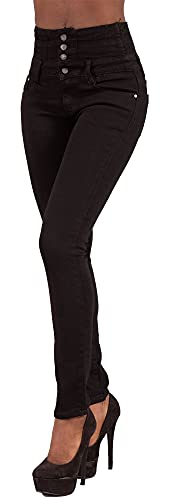 Glook - Pantalones vaqueros negros de cintura alta, ajustados, ajustados, elásticos, para levantamiento de glúteos, para mujer Negro Negro ( 38