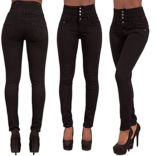 Glook - Pantalones vaqueros negros de cintura alta, ajustados, ajustados, elásticos, para levantamiento de glúteos, para mujer Negro Negro ( 44