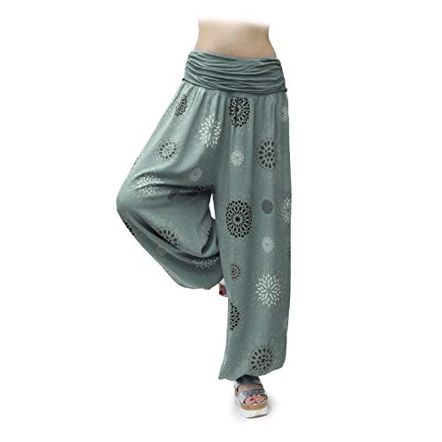 Gloop HS201701 - Pantalones bombachos para mujer, de verano, tipo harén, para tiempo libre, diseño de flores o colores lisos Color verde caqui 13024a28 M-L