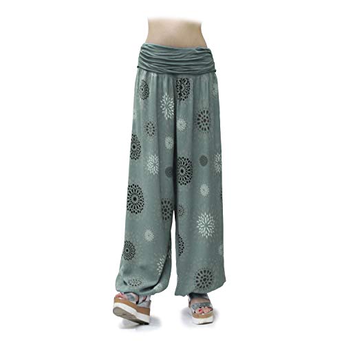 Gloop HS201701 - Pantalones bombachos para mujer, de verano, tipo harén, para tiempo libre, diseño de flores o colores lisos Color verde caqui 13024a28 M-L