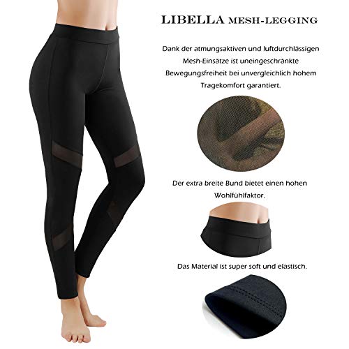 GoVIA Libella Mujer Ropa Deportiva Leggings Mesh Fitness Mujeres Yoga Pantalones Malla Costura Deporte Gym Medias 4132 Noir S/M