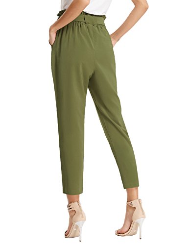 GRACE KARIN Elegantes Pantalones de Cintura Alta para Mujer con Lazo Slim Fit Spring Summer Olive Green XL Claf1011-3