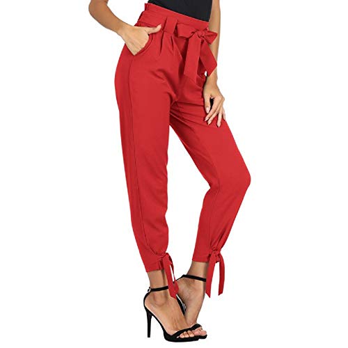 GRACE KARIN Elegantes Pantalones de Mujer Segaretta de Cintura Alta Decorados con Lazo de Luz Roja L Cl10903-10