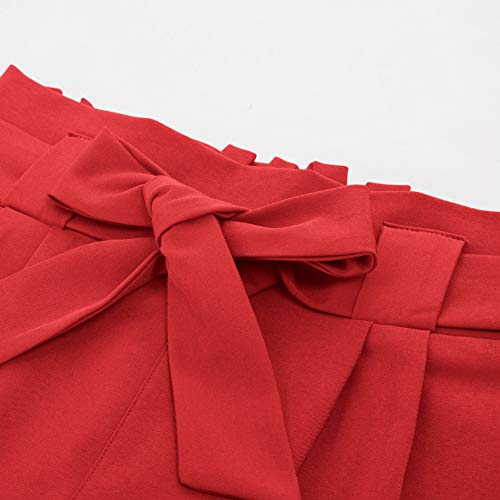 GRACE KARIN Elegantes Pantalones de Mujer Segaretta de Cintura Alta Decorados con Lazo de Luz Roja L Cl10903-10