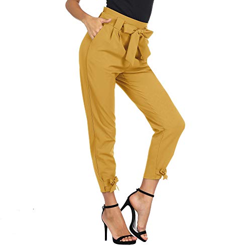 GRACE KARIN Pantalones de Lápiz de Cintura Alta para Mujeres con Cinturón Elástico Transpirable Informal Comede Amarillo 2XL Cl10903-2