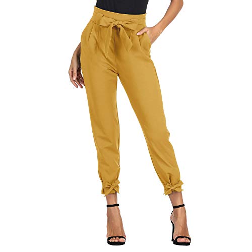GRACE KARIN Pantalones de Lápiz de Cintura Alta para Mujeres con Cinturón Elástico Transpirable Informal Comede Amarillo 2XL Cl10903-2