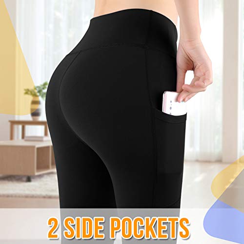 GRAT.UNIC Mallas Deportivas de Mujer, Mujer Pantalones elásticos de Yoga con Bolsillos Laterales, Polainas de Yoga Fitness (Negro 3/4, XL-1)