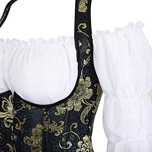 Grebrafan Conjunto de Corsé Pirata Corset con Tirantes y Falda Tutú De Tul y Blanco Blusa Fiesta (EUR(34-36) M, Negro)