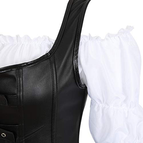 Grebrafan Conjunto de Corsé Pirata Gótico Cuero Corset y Falda Tutú De Tul y Blanco Blusa Fiesta (EUR(40-42) 2XL, Negro)