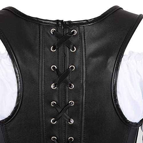 Grebrafan Conjunto de Corsé Pirata Gótico Cuero Corset y Falda Tutú De Tul y Blanco Blusa Fiesta (EUR(40-42) 2XL, Negro)