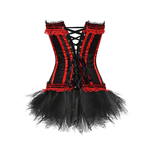 Grebrafan Corsés Rayas Halloween Conjunto Corset y Falda Tutú De Tul EU(42-44) 3XL, Rojo