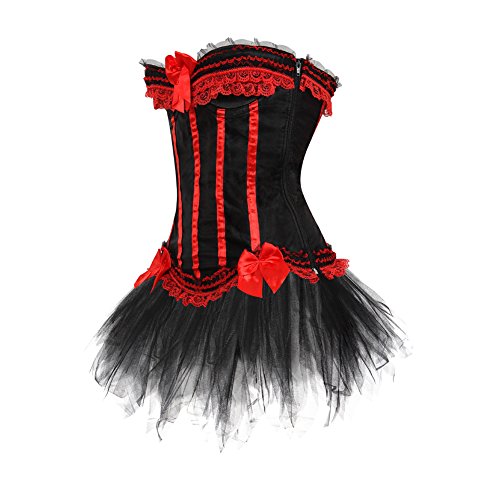 Grebrafan Corsés Rayas Halloween Conjunto Corset y Falda Tutú De Tul EU(42-44) 3XL, Rojo