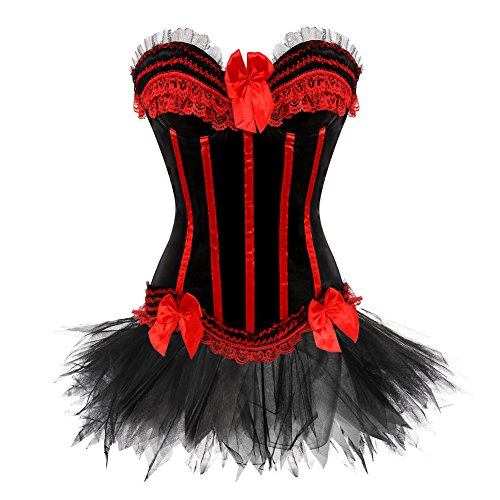 Grebrafan Corsés Rayas Halloween Conjunto Corset y Falda Tutú De Tul EU(42-44) 3XL, Rojo
