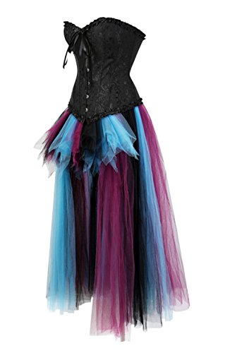 Grebrafan Corset Clasico Brocado Corsé Tallas Grandes con Falda De Tul Largo (EU(48-50) 6XL, Negro)