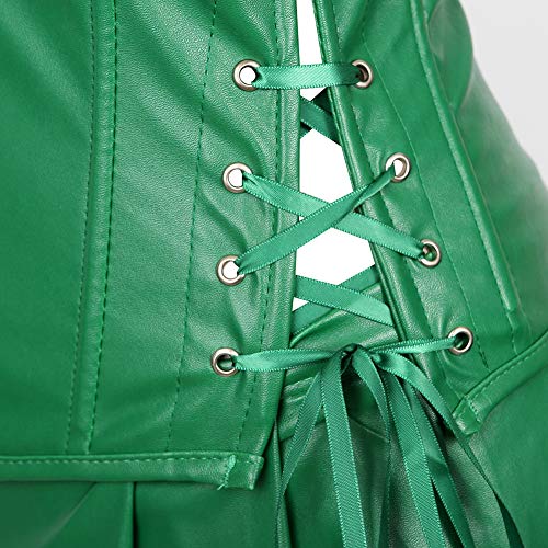 Grebrafan De Lujo Clásico Corset Imitación Cuero Corsé Mini Falda Conjunto (EUR(42-44) 3XL, Verde)