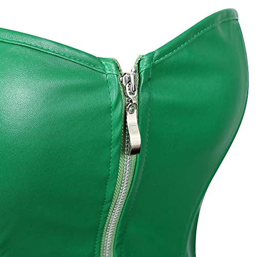 Grebrafan De Lujo Clásico Corset Imitación Cuero Corsé Mini Falda Conjunto (EUR(42-44) 3XL, Verde)