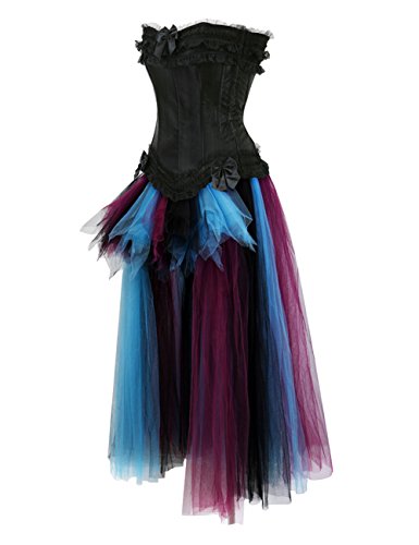 Grebrafan Gótico Halloween Corsés con Malla Falda Largo (EU(38-40) XL, Negro)