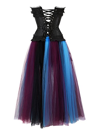 Grebrafan Gótico Halloween Corsés con Malla Falda Largo (EU(38-40) XL, Negro)