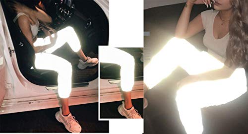 Greetuny 1pcs Personalidad Harajuku Pantalones Mujer Flash Reflectante Trousers Ocio Hip Hop Ropa Plateada Mujer Joggers Mujer Deportivos Pantalón Chandal Mujer (S)