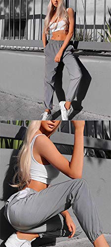 Greetuny 1pcs Personalidad Harajuku Pantalones Mujer Flash Reflectante Trousers Ocio Hip Hop Ropa Plateada Mujer Joggers Mujer Deportivos Pantalón Chandal Mujer (S)