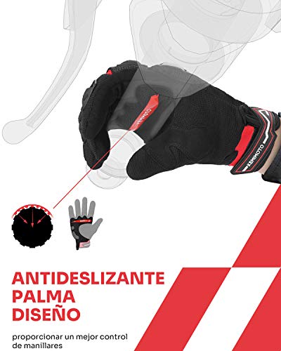 Guantes Moto Homologados para Hombre y Mujer, Guantesde Moto Transpirables con Pantalla Táctil, Guantes Antideslizantes con Protección Dedo Completo