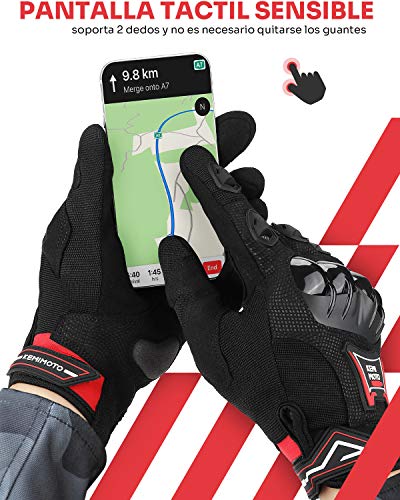 Guantes Moto Homologados para Hombre y Mujer, Guantesde Moto Transpirables con Pantalla Táctil, Guantes Antideslizantes con Protección Dedo Completo