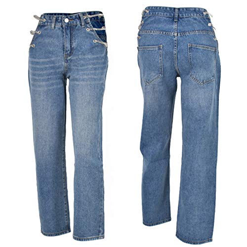 GuliriFei Las mujeres ahuecan los pantalones vaqueros y2k cadena de encaje sexy corte de mezclilla pantalones de cintura alta holgados casual recta pantalones Streetwear