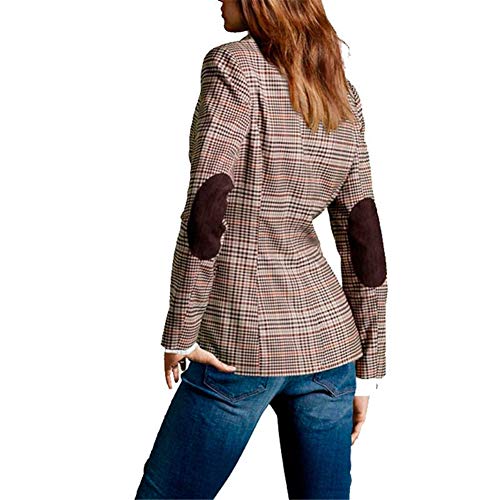 GUOCU Chaquetas de Traje y Blazers a Cuadros para Mujer Cárdigans con Hombro Acolchado Ropa de Abrigo Abrigos de la Mujeres Caqui M