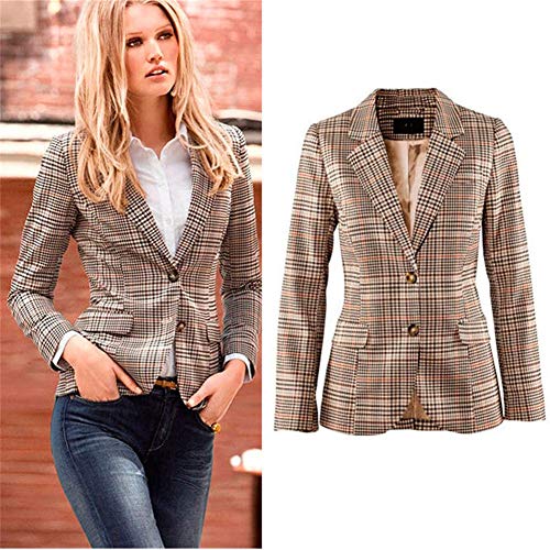 GUOCU Chaquetas de Traje y Blazers a Cuadros para Mujer Cárdigans con Hombro Acolchado Ropa de Abrigo Abrigos de la Mujeres Caqui M