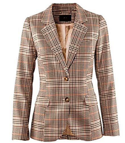 GUOCU Chaquetas de Traje y Blazers a Cuadros para Mujer Cárdigans con Hombro Acolchado Ropa de Abrigo Abrigos de la Mujeres Caqui M