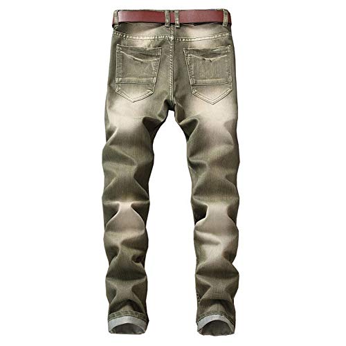 GuoCu Pantalones Vaqueros de Motocicleta Hombre,Vintage Pantalones Moto Mezclilla,Tejanos para Motorista Protecciones,Jeans de Moto,Motorcycle Biker Pants Rasgados Pantalones Equitación Verde 42W
