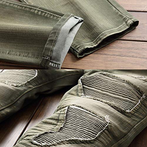 GuoCu Pantalones Vaqueros de Motocicleta Hombre,Vintage Pantalones Moto Mezclilla,Tejanos para Motorista Protecciones,Jeans de Moto,Motorcycle Biker Pants Rasgados Pantalones Equitación Verde 42W