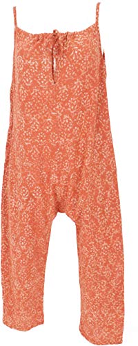 GURU SHOP Mono de peto de verano, estilo étnico, de una pieza, para mujer, de algodón, largo naranja M