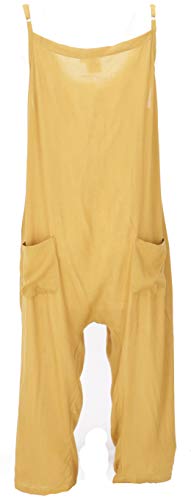 GURU SHOP Mono de peto de verano, estilo étnico, mono, para mujer, sintético, pantalones largos, ropa alternativa mostaza S
