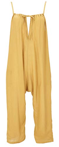 GURU SHOP Mono de peto de verano, estilo étnico, mono, para mujer, sintético, pantalones largos, ropa alternativa mostaza S