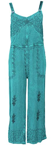 GURU SHOP Peto pantalón de peto, mono bordado, para mujer, rojo, sintético, talla: 38, pantalones largos, ropa alternativa azul turquesa 38