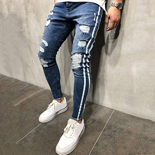 Gusspower Pantalones Vaqueros Hombres Rotos Pitillo Slim Fit Skinny Pantalones Casuales Elasticos Agujero Pantalón Personalidad Jeans (Azul Oscuro D, S)