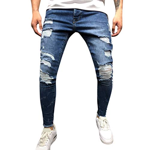Gusspower Pantalones Vaqueros Hombres Rotos Pitillo Slim Fit Skinny Pantalones Casuales Elasticos Agujero Pantalón Personalidad Jeans (Azul Oscuro D, S)