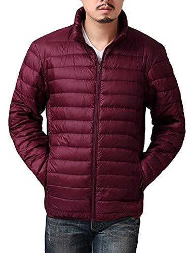 HAHAEMMA Chaqueta acolchada para hombre, ultraligera, de invierno, ligera, con capucha, para invierno y exterior borgoña XXXL
