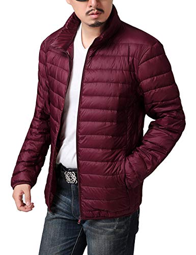 HAHAEMMA Chaqueta acolchada para hombre, ultraligera, de invierno, ligera, con capucha, para invierno y exterior borgoña XXXL