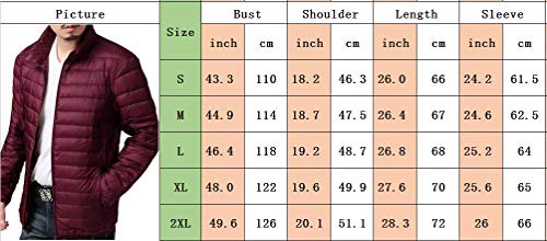 HAHAEMMA Chaqueta acolchada para hombre, ultraligera, de invierno, ligera, con capucha, para invierno y exterior borgoña XXXL
