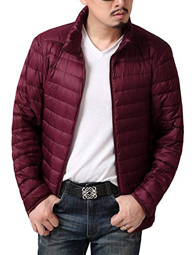 HAHAEMMA Chaqueta acolchada para hombre, ultraligera, de invierno, ligera, con capucha, para invierno y exterior borgoña XXXL