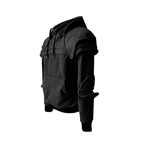 HaiDean Hombres Sudaderas con Capucha Guerrero Vintage Cosplay Medieval Modernas Casual Soldado Caballero Máscara Suéter Armadura Rodilla Chaqueta Invierno Sudaderas (Color : Schwarz, One Size : XL)