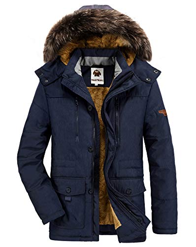 HAINES Parkas Hombre Abrigo Invierno Chaqueta Parka con Capucha Cálido Chaqueta Militar BLU M
